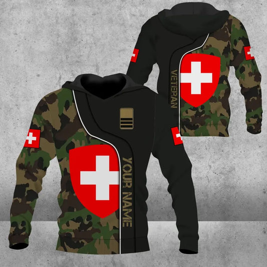Sweat à capuche personnalisé avec nom et grade de soldat/vétéran suisse - 16941312