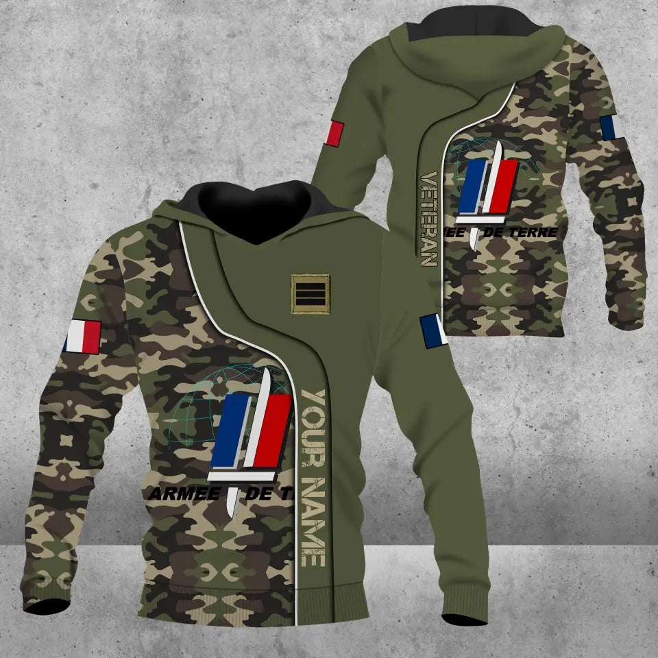 Personalized France Soldier/ Veteran Camo With Name And Rank Hoodie 3D Printed - 0809230001