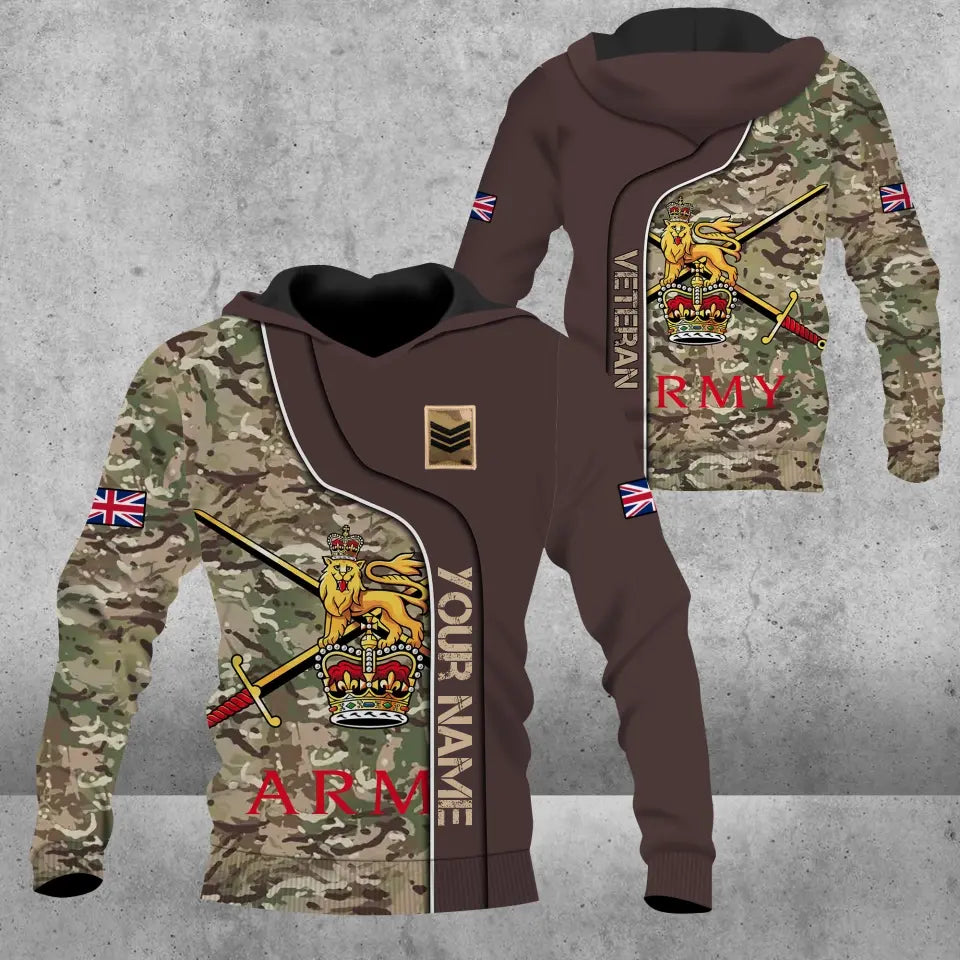 Personalisierter Kapuzenpullover mit Camouflage-Muster für britische Soldaten/Veteranen mit Namen und Rang, 3D-Druck – 0809230001
