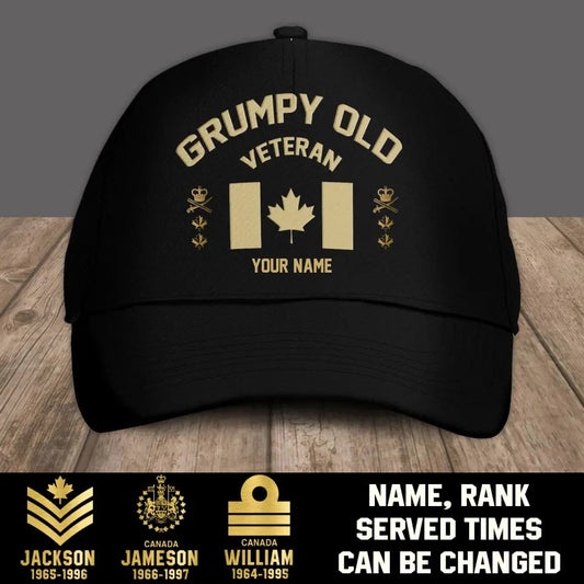 Personalized Rank And Name Canadian Soldier/Veterans Camo Baseball Cap Grumpy Veteran - 1211230001