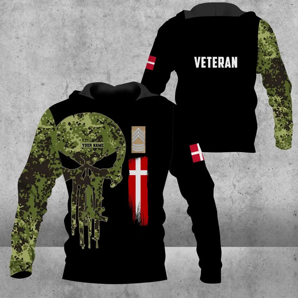 Sweat à capuche personnalisé avec camouflage soldat/vétéran du Danemark avec nom et grade - 16943904