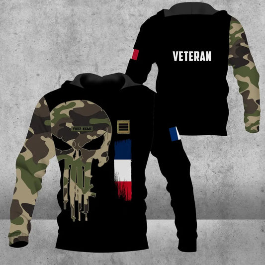 Personalized France Soldier/ Veteran Camo With Name And Rank Hoodie 3D Printed - 1109230001