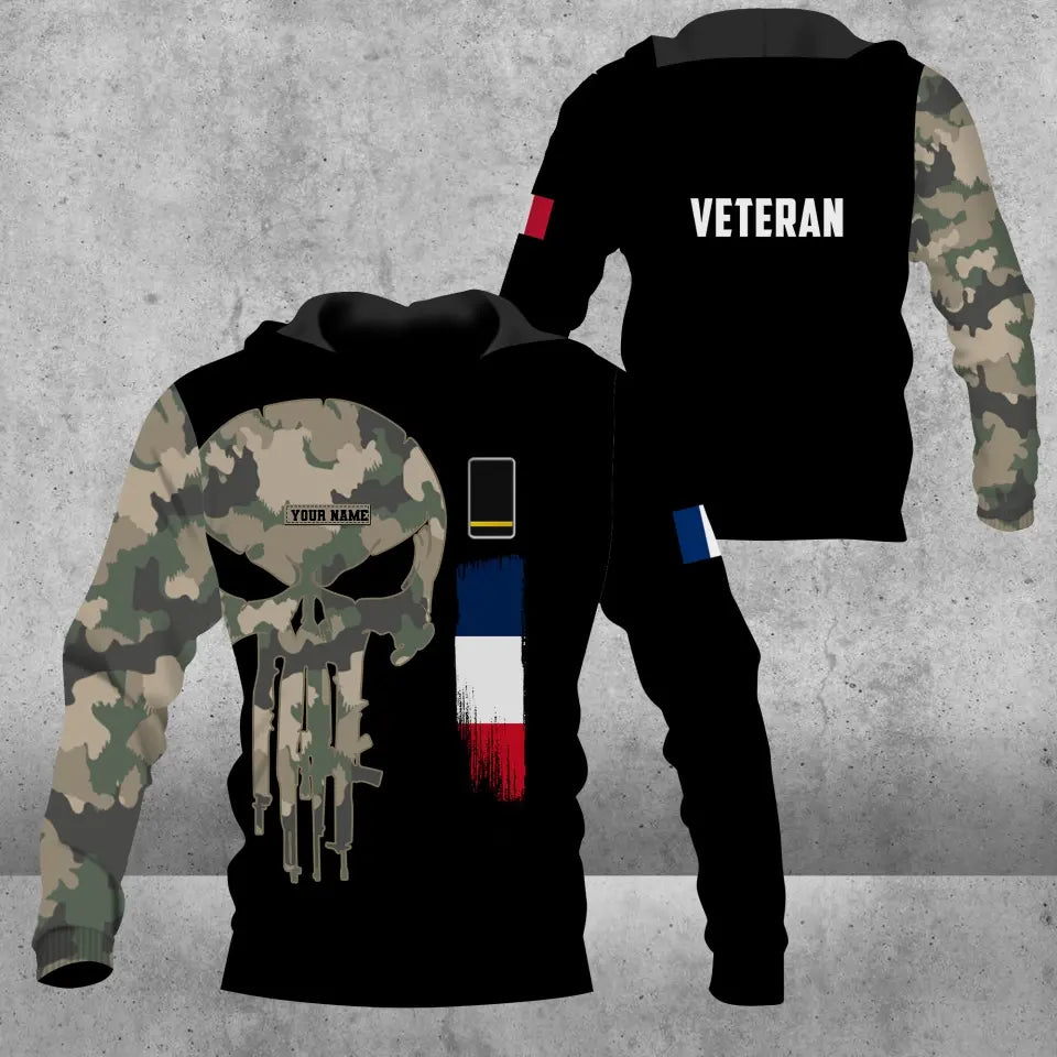 Personalized France Soldier/ Veteran Camo With Name And Rank Hoodie 3D Printed - 1109230001