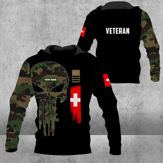 Sweat à capuche personnalisé avec nom et grade de soldat/vétéran suisse - 16943904