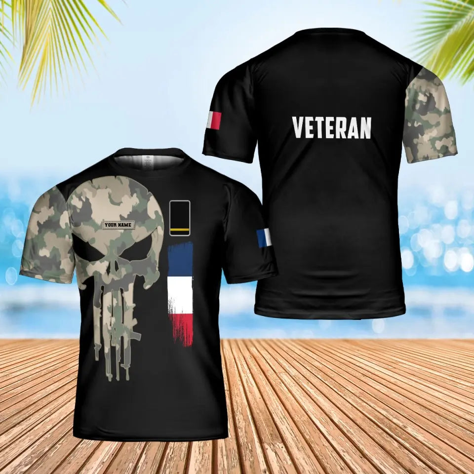 Personalized France Soldier/ Veteran Camo With Name And Rank T-Shirt 3D Printed - 0402240001