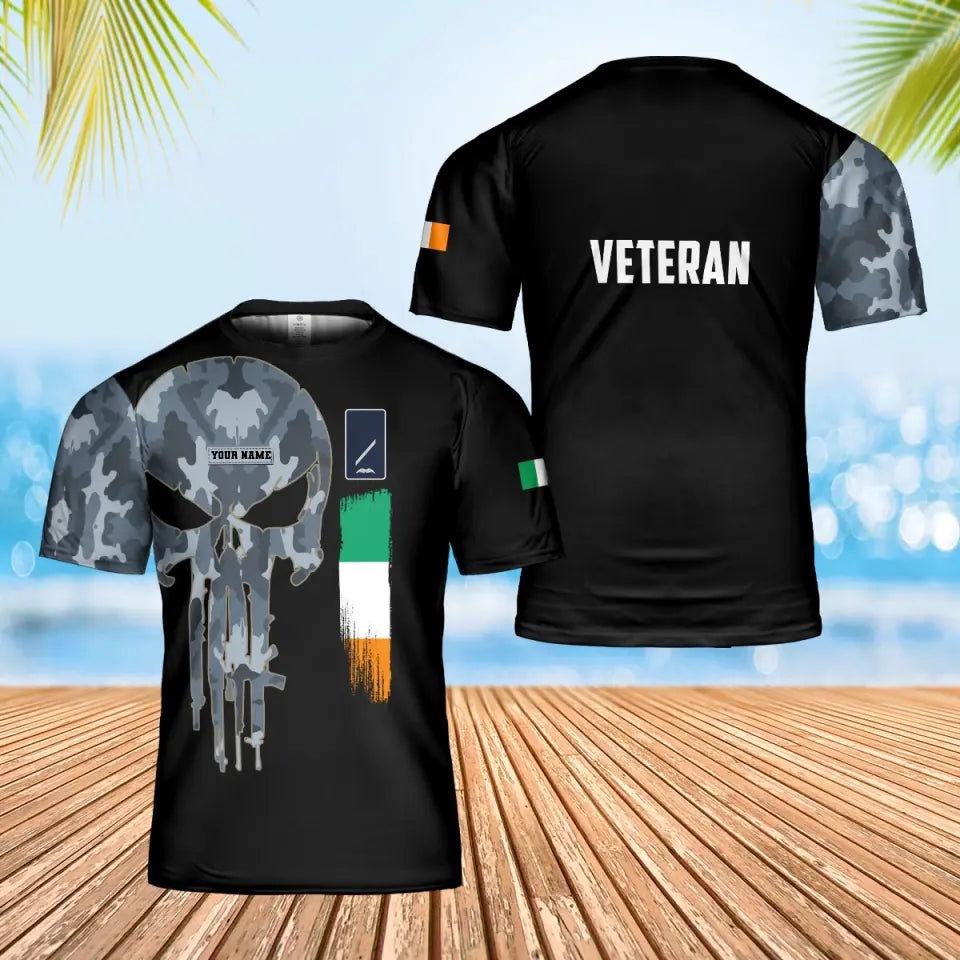 Personalisiertes irisches Soldaten-/Veteranen-T-Shirt im Camouflage-Stil mit Namen und Rang, 3D-Druck – 0502240002
