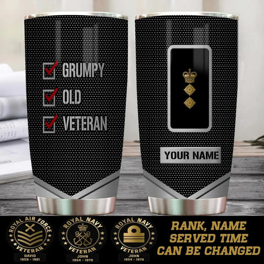 Personalized UK Veteran/ Soldier With Rank And Name Camo Tumbler All Over Printed - Grumpy Old Veteran - 0202240016