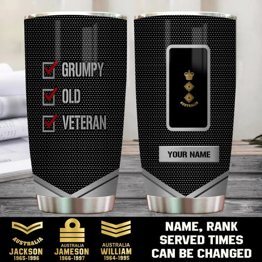 Personalized Australia Veteran/ Soldier With Rank And Name Camo Tumbler All Over Printed - Grumpy Old Veteran - 1309230001