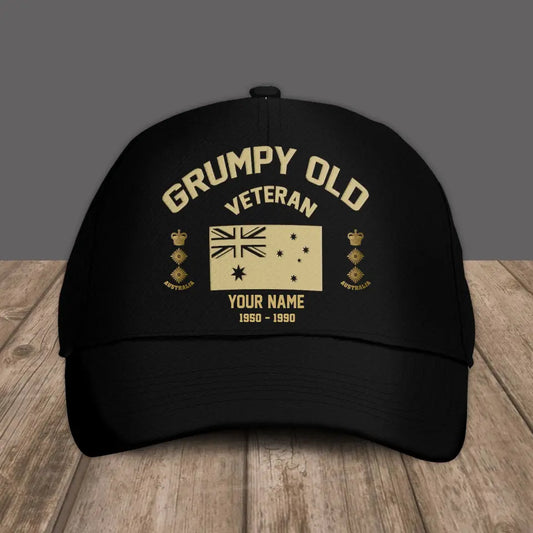 Personalized Rank And Name Australian Soldier/Veterans Camo Baseball Cap Grumpy Veteran - 1309230001