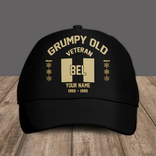 Personalized Rank And Name Belgium Soldier/Veterans Camo Baseball Cap Grumpy Veteran - 1309230001