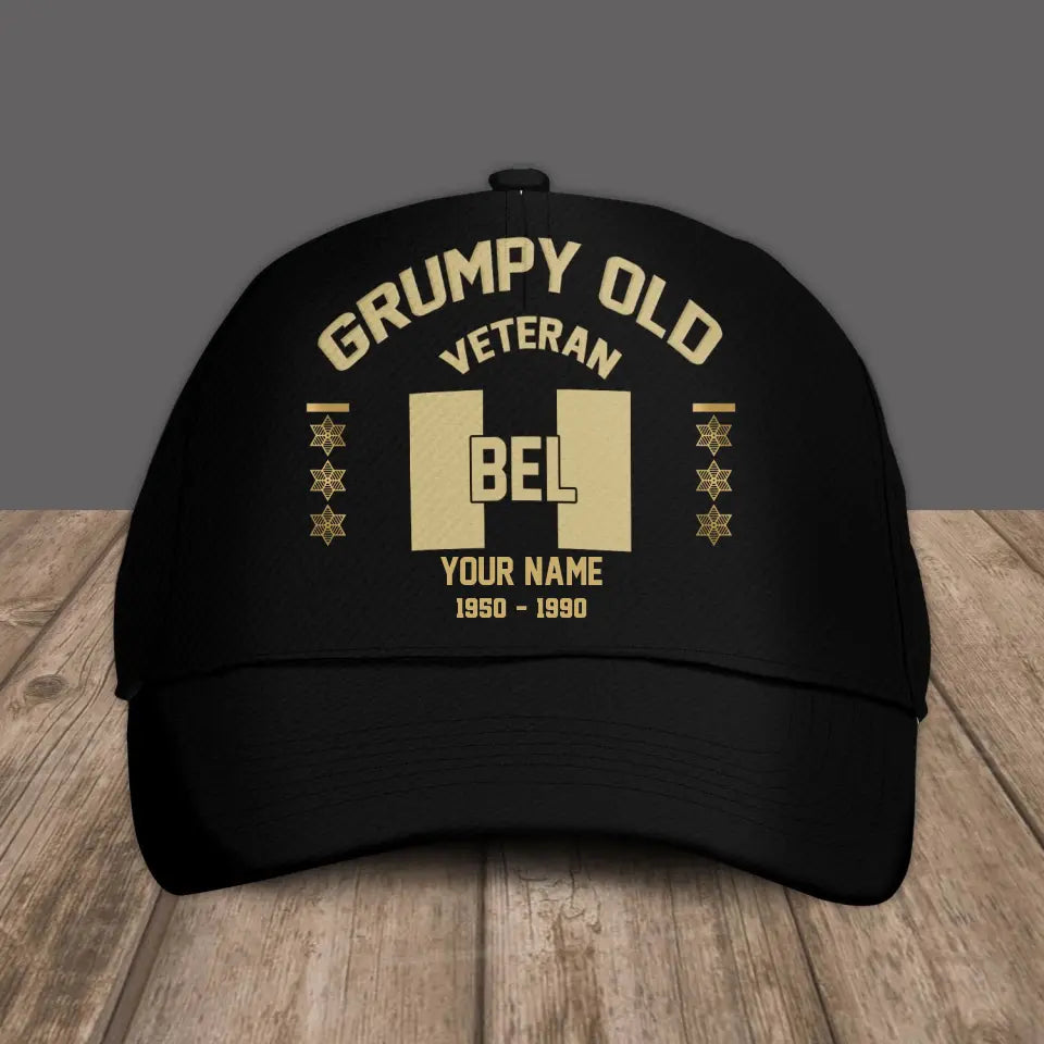Casquette de baseball camouflage personnalisée avec rang et nom pour soldat/ancien combattant belge Grumpy Veteran - 16945632
