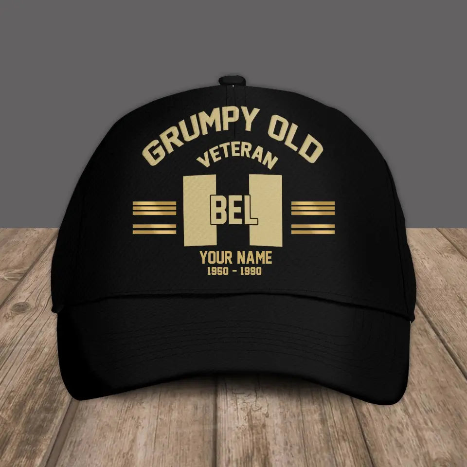 Personalized Rank And Name Belgium Soldier/Veterans Camo Baseball Cap Grumpy Veteran - 1309230001