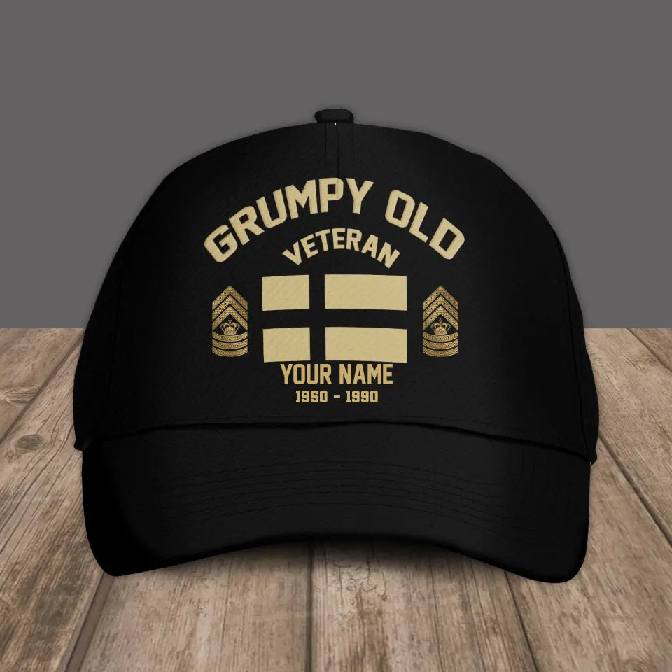 Personalized Rank And Name Denmark Soldier/Veterans Camo Baseball Cap Grumpy Veteran - 1309230001