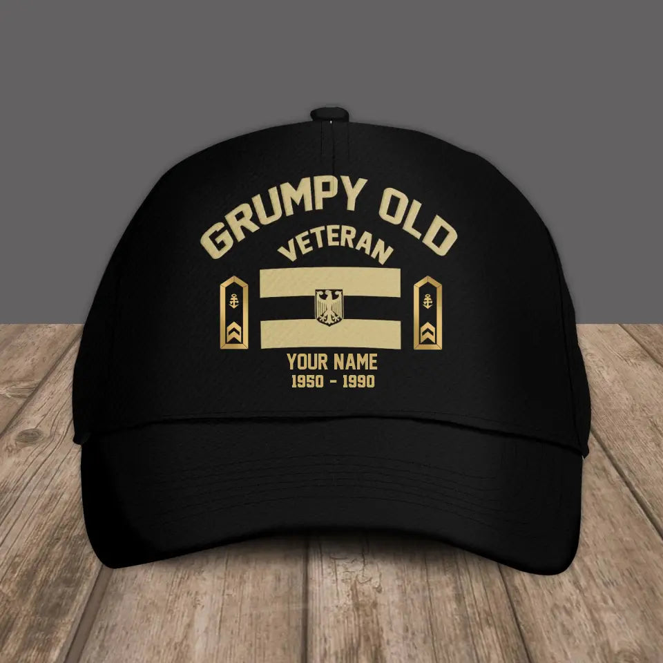 Personalized Rank And Name Germany Soldier/Veterans Camo Baseball Cap Grumpy Veteran - 1309230001