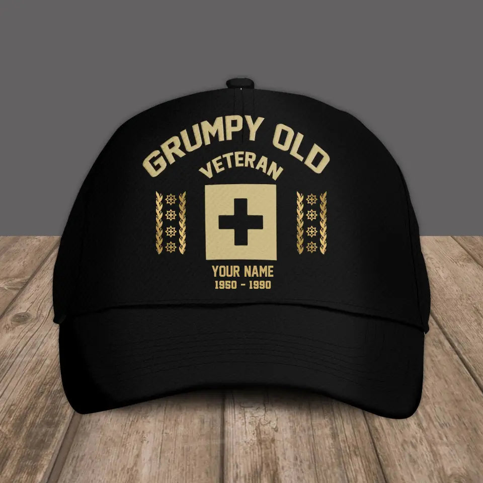 Personalized Rank And Name Swiss Soldier/Veterans Camo Baseball Cap Grumpy Veteran - 1309230001