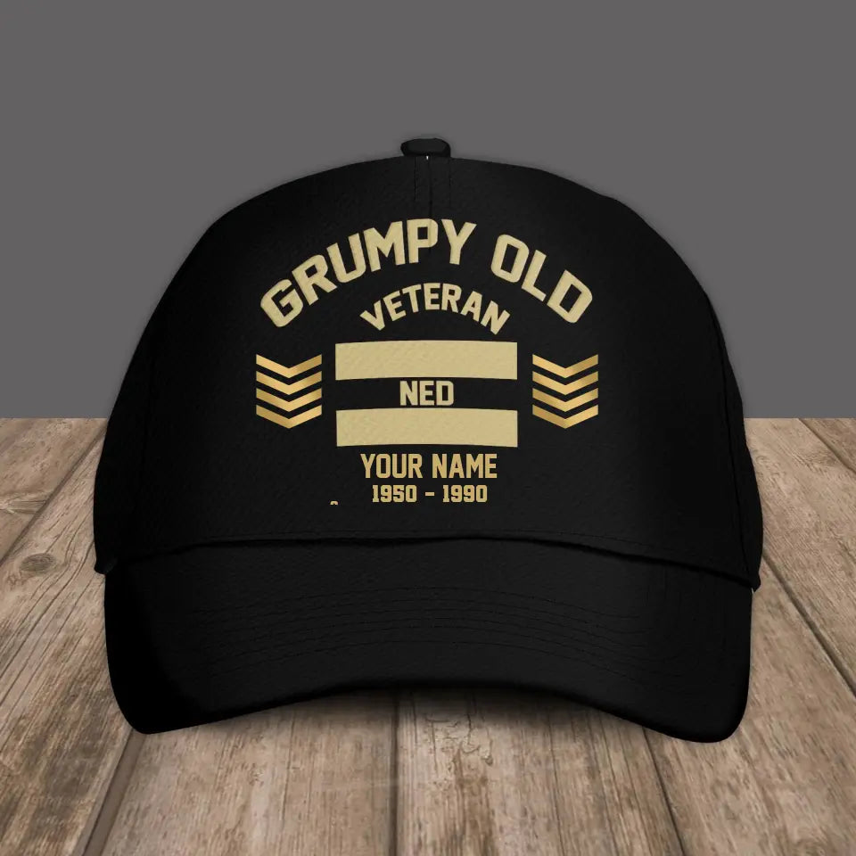 Personalized Rank And Name Netherlands Soldier/Veterans Camo Baseball Cap Grumpy Veteran - 16945632
