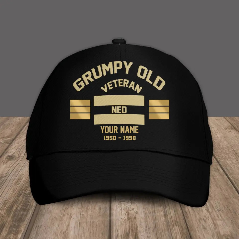 Personalized Rank And Name Netherlands Soldier/Veterans Camo Baseball Cap Grumpy Veteran - 1309230001