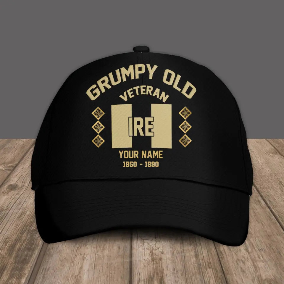 Casquette de baseball camouflage personnalisée avec rang et nom pour soldat/ancien combattant irlandais Grumpy Veteran - 1309230001