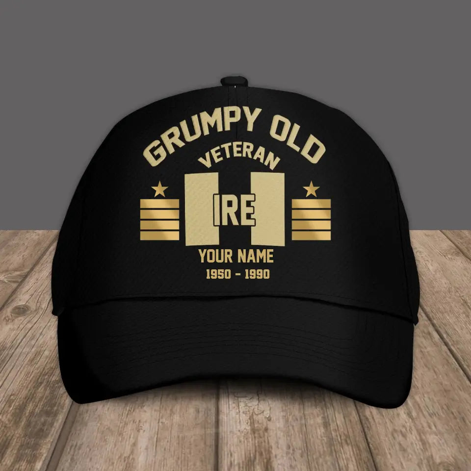 Casquette de baseball camouflage personnalisée avec rang et nom pour soldat/ancien combattant irlandais Grumpy Veteran - 1309230001