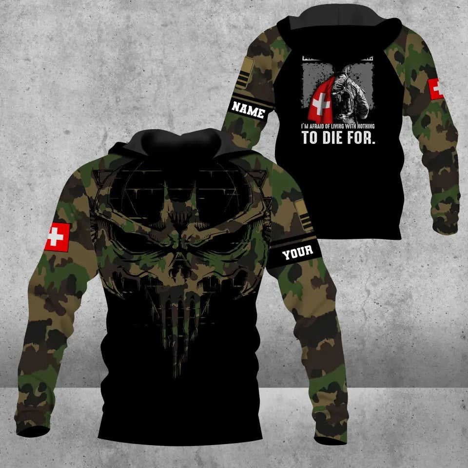 Sweat à capuche personnalisé avec nom et grade de soldat/vétéran suisse camouflage - 1609230001
