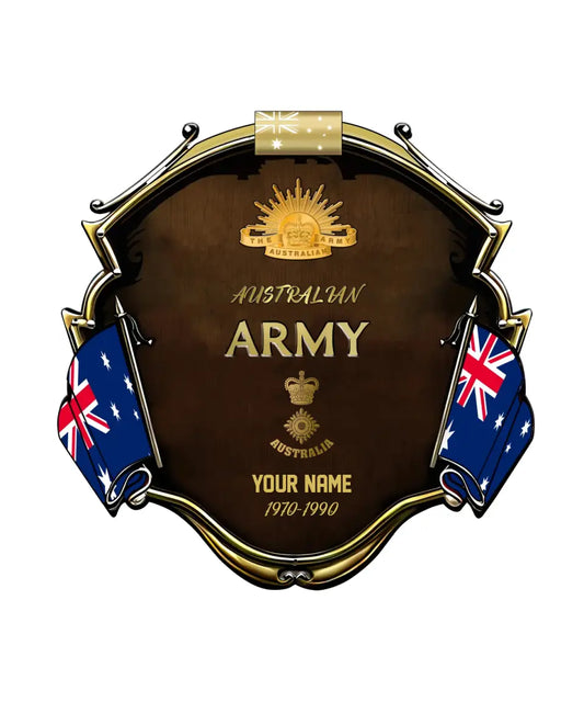 Personalized Rank Name And Year Australian Soldier/Veterans Camo Cut Metal Sign - Gold Rank - 16954272