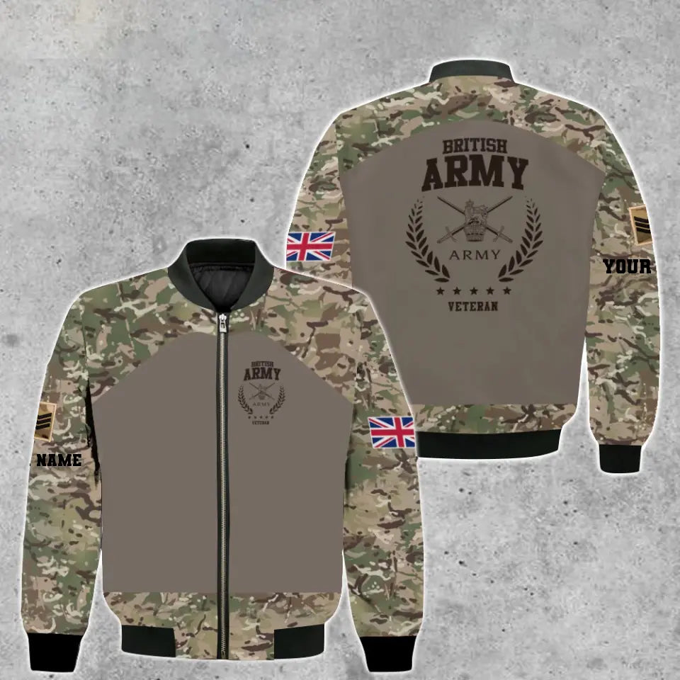 Personalized UK Soldier/ Veteran Camo With Name And Rank Bomber Jacket 3D Printed - 16949952