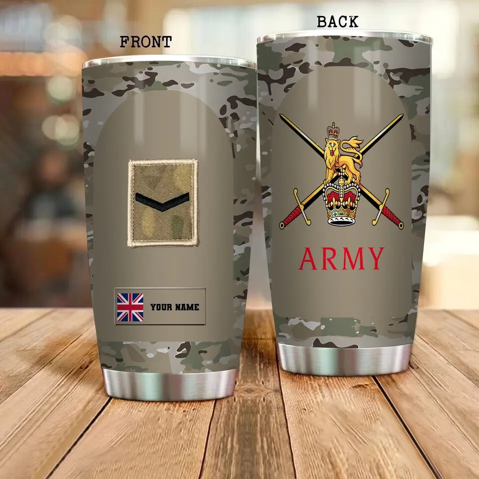 Personalized United Kingdom Veteran/ Soldier With Rank And Name Camo Tumbler All Over Printed - 17068320