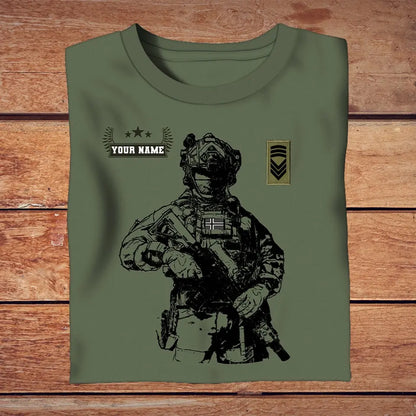 Personalisiertes T-Shirt mit norwegischem Soldaten-/Veteranen-Tarnmuster mit Namen und Rang, 3D-Druck – 2709230001
