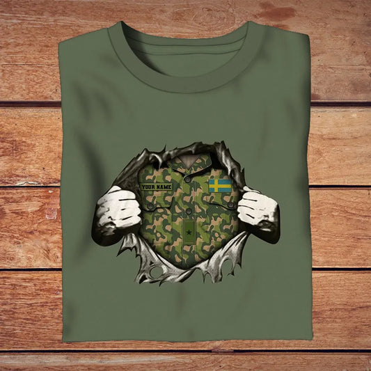 Personalized Sweden Soldier/ Veteran Camo With Name And Rank T-Shirt 3D Printed - 2809230001