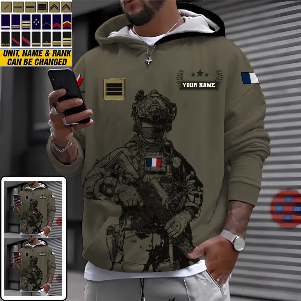 Personalized France Soldier/ Veteran Camo With Name And Rank Hoodie 3D Printed - 0310230004