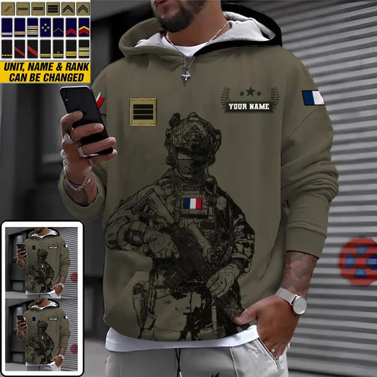 Personalized France Soldier/ Veteran Camo With Name And Rank Hoodie 3D Printed - 0310230004