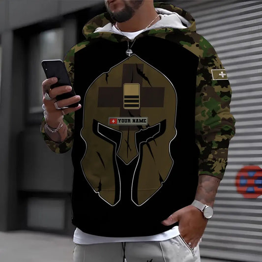 Sweat à capuche personnalisé avec nom et grade de soldat/vétéran suisse camouflage - 1696291201