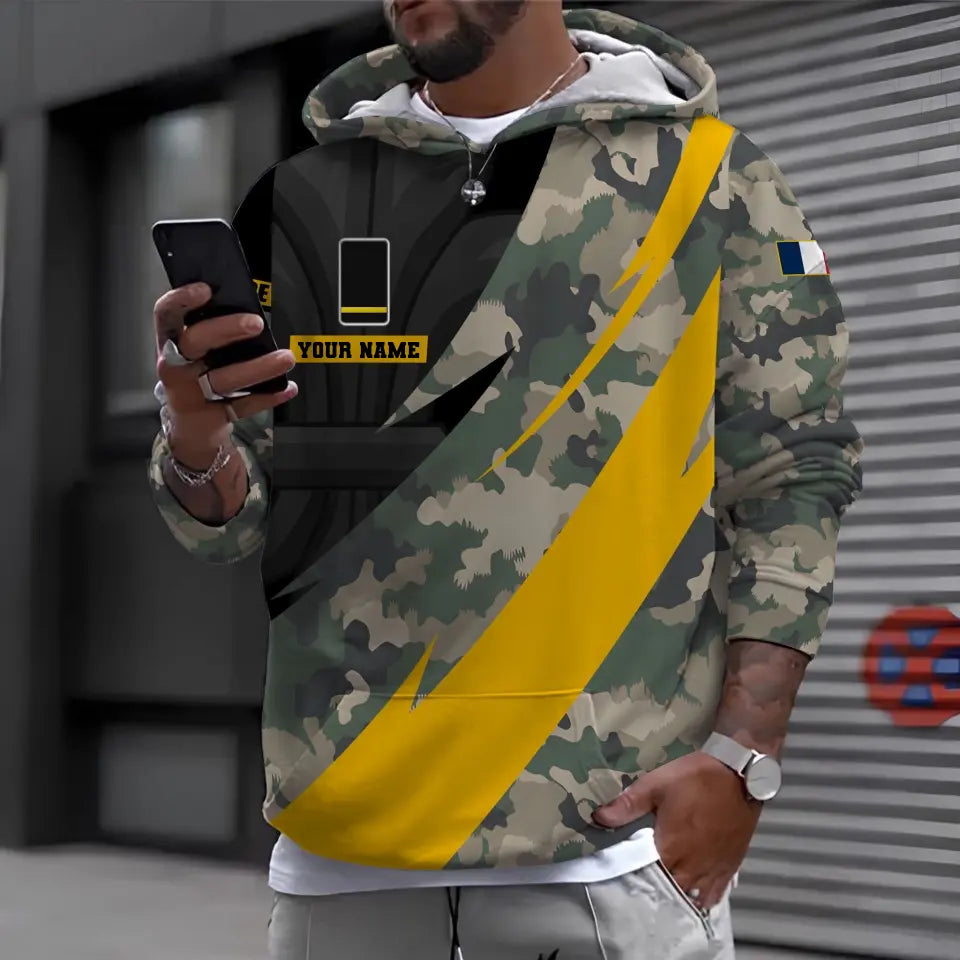 Personalized France Soldier/ Veteran Camo With Name And Rank Hoodie 3D Printed - 1696291206