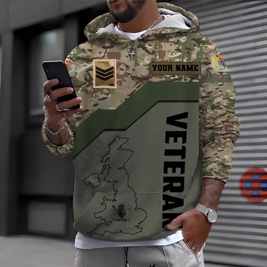 Personalized UK Soldier/ Veteran Camo With Name And Rank Hoodie 3D Printed - 0410230001