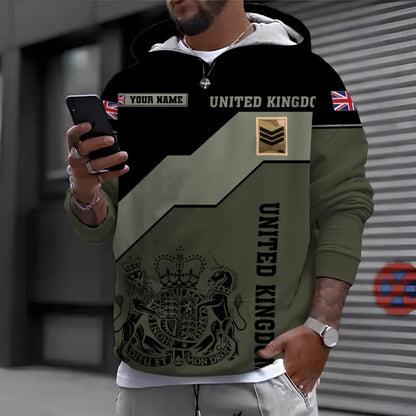 Personalized UK Soldier/ Veteran Camo With Name And Rank Hoodie 3D Printed - 0410230004