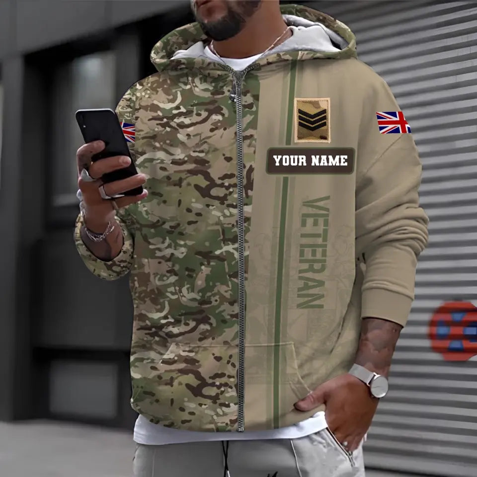 Personalized UK Soldier/ Veteran Camo With Name And Rank Hoodie 3D Printed - 0410230006