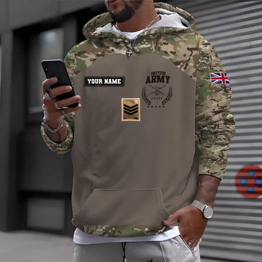 Personalized UK Soldier/ Veteran Camo With Name And Rank Hoodie 3D Printed - 1696377607