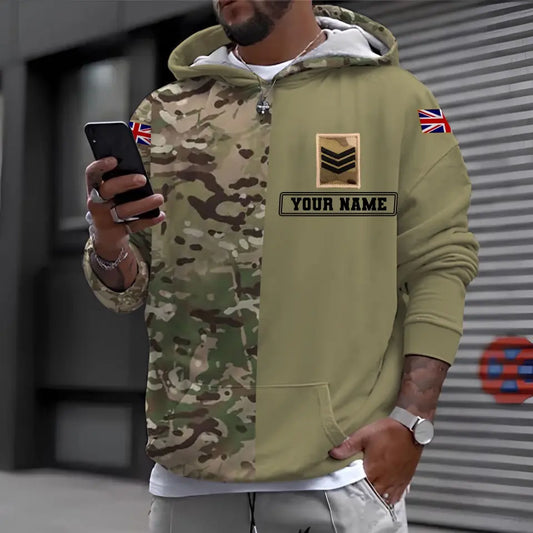 Personalized UK Soldier/ Veteran Camo With Name And Rank Hoodie 3D Printed - 0410230009