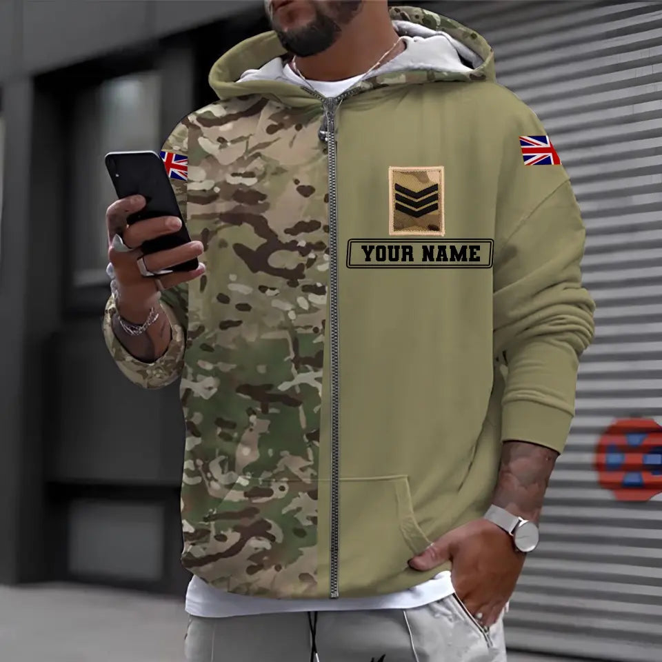 Personalized UK Soldier/ Veteran Camo With Name And Rank Hoodie 3D Printed - 0410230009