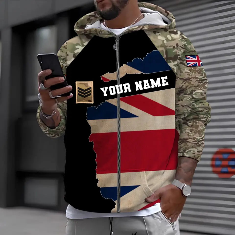 Personalized UK Soldier/ Veteran Camo With Name And Rank Hoodie 3D Printed - 04102300011