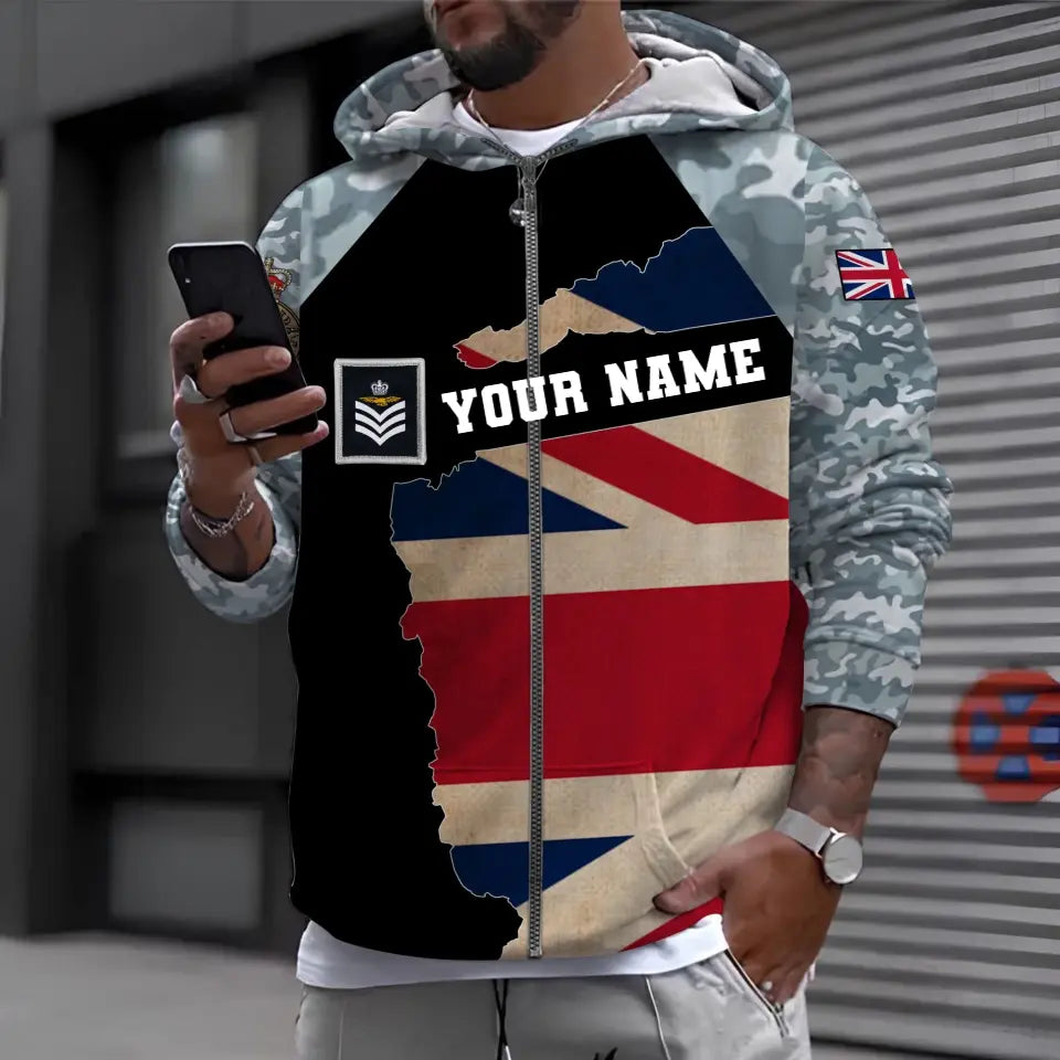 Personalized UK Soldier/ Veteran Camo With Name And Rank Hoodie 3D Printed - 04102300011