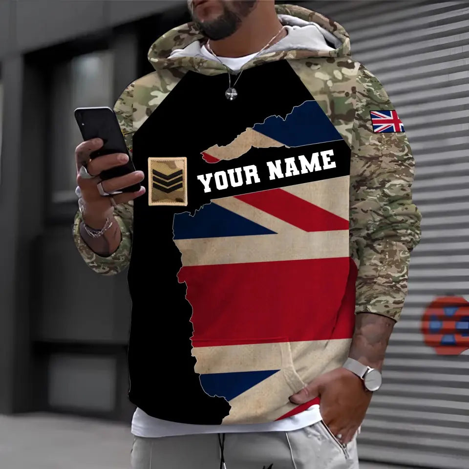 Personalized UK Soldier/ Veteran Camo With Name And Rank Hoodie 3D Printed - 04102300011