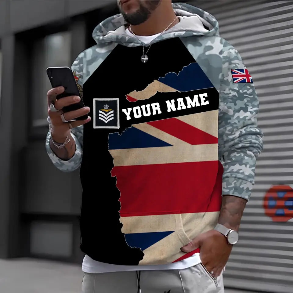 Personalized UK Soldier/ Veteran Camo With Name And Rank Hoodie 3D Printed - 04102300011