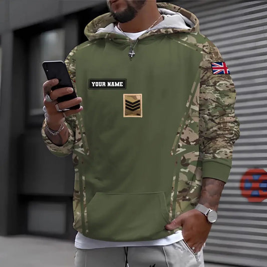 Personalized UK Soldier/ Veteran Camo With Name And Rank Hoodie 3D Printed - 1696377611