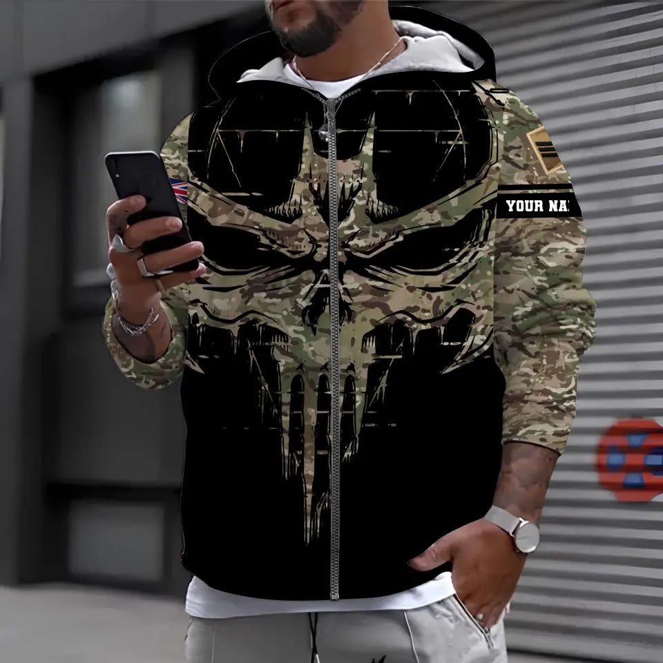 Personalized UK Soldier/ Veteran Camo With Name And Rank Hoodie 3D Printed - 1696377612