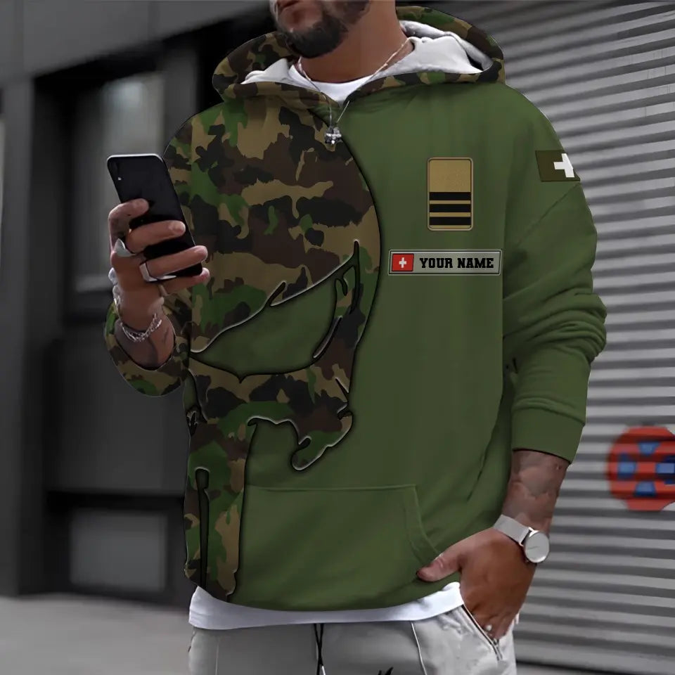 Sweat à capuche personnalisé avec nom et grade de soldat/vétéran suisse - 1696291207