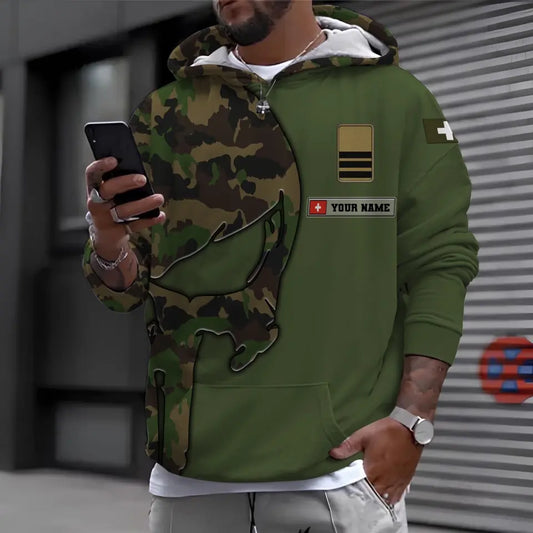 Sweat à capuche personnalisé avec nom et grade de soldat/vétéran suisse - 1696291207
