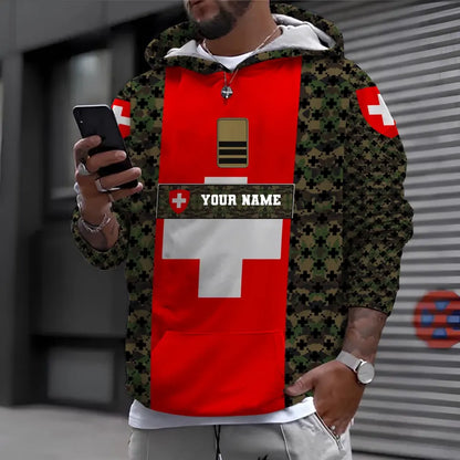 Sweat à capuche personnalisé avec nom et grade de soldat/vétéran suisse camouflage - 1696291210