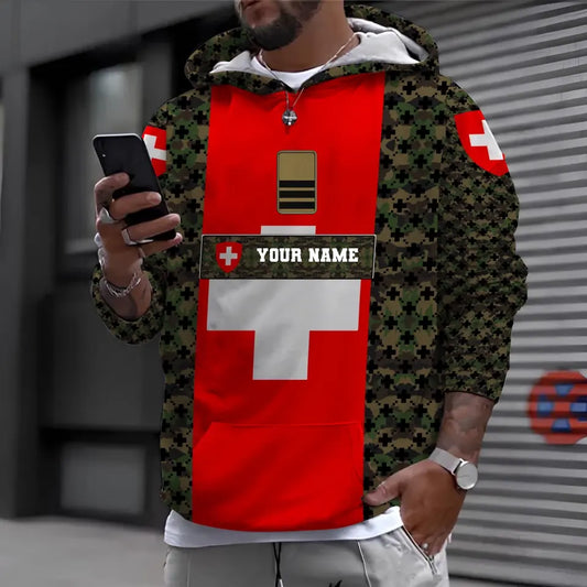 Sweat à capuche personnalisé avec nom et grade de soldat/vétéran suisse camouflage - 1696291210