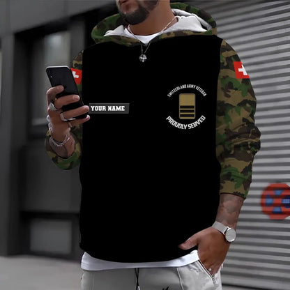 Sweat à capuche personnalisé avec nom et grade de soldat/vétéran suisse - 1696291213